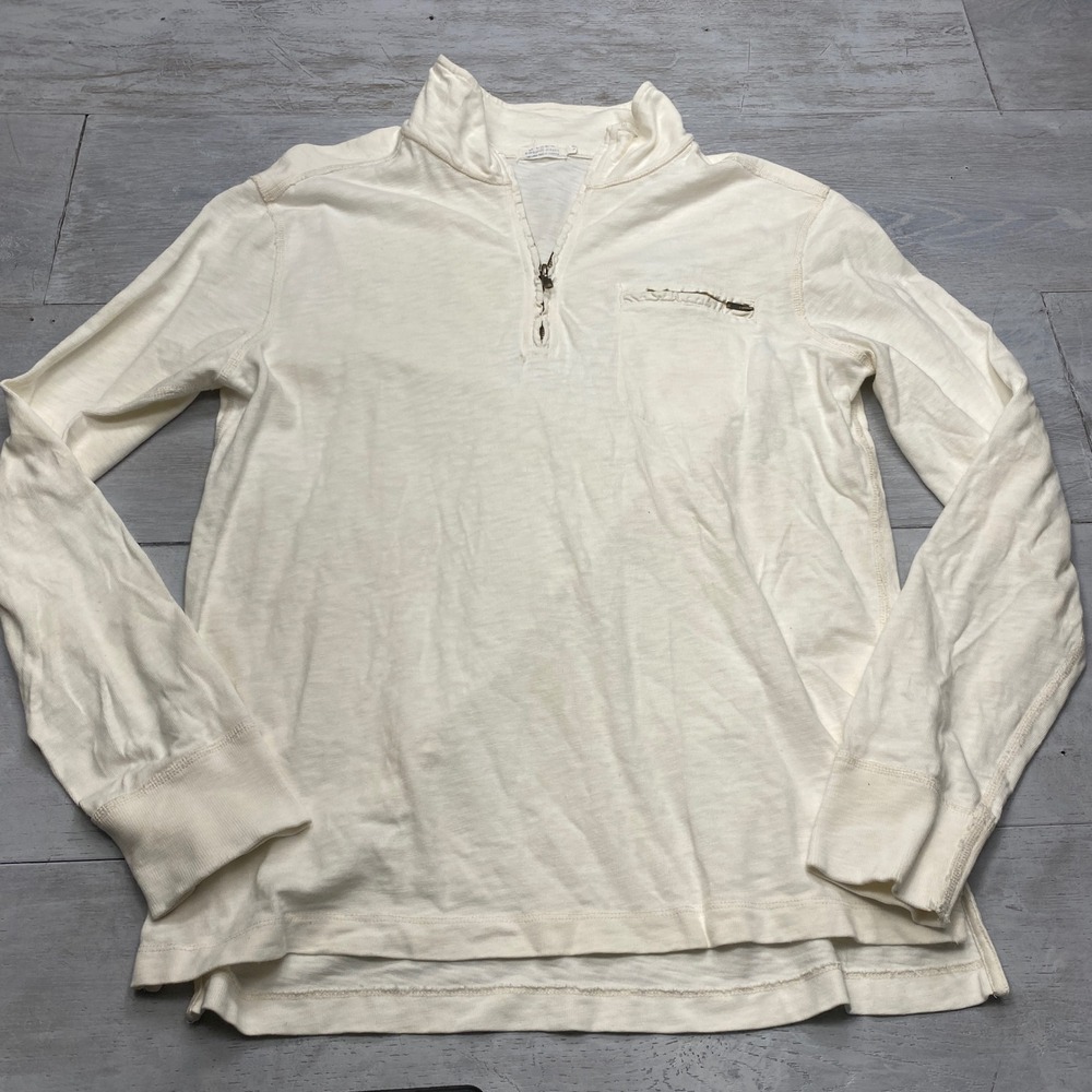 J.Crew Ringspun Jersey Quarter Zip Pullover Mens Large Cream Cotton Long Sleeve